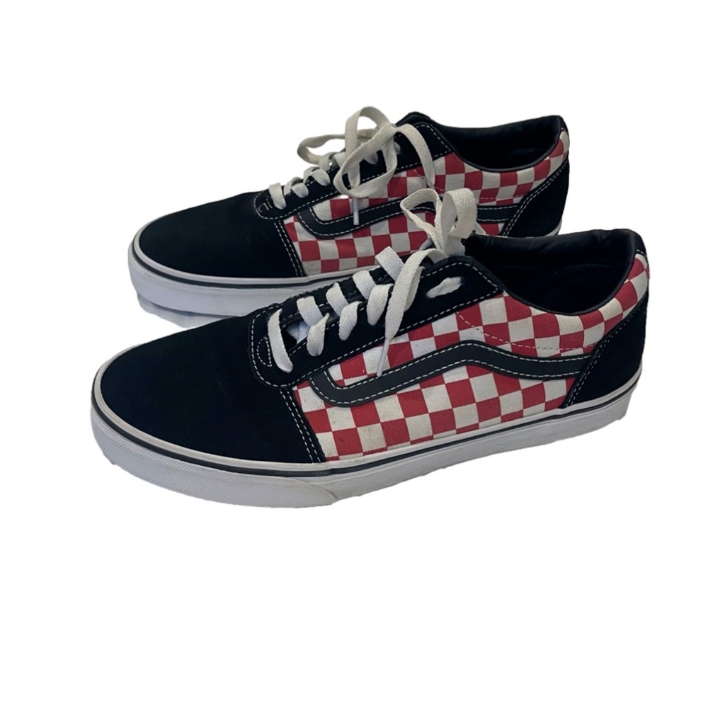 Men's Vans Primary Check Old Skool Skate Shoe Checkerboard Low Black Red 10